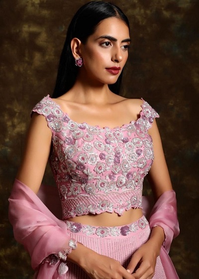 Pink Sleeveless Off Shoulder Blouse For Lehenga