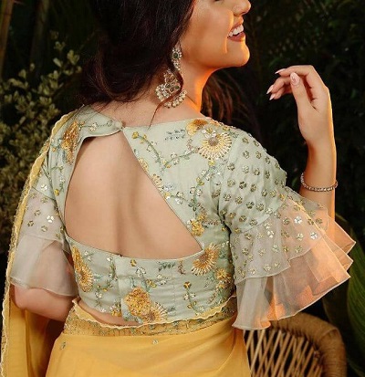 Ruffle sleeves silk blouse stylish back pattern