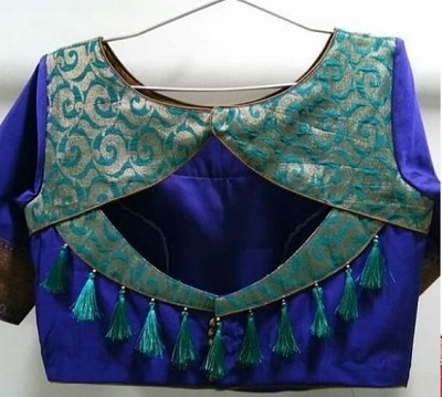 Silk blouse patchwork back design with tassels