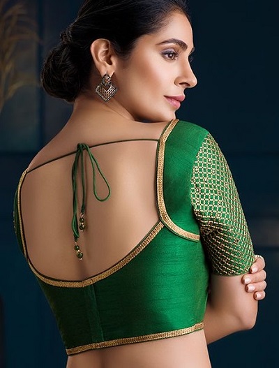 Simple green silk blouse design backside idea