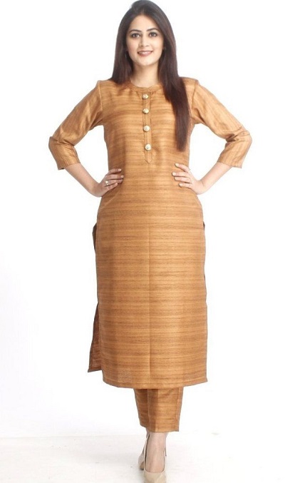 Simple khadi long kurta with matching trouser pants