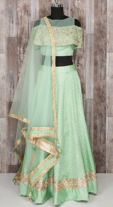 Stylish Coloured Patchwork Sky Blue Lehenga Design