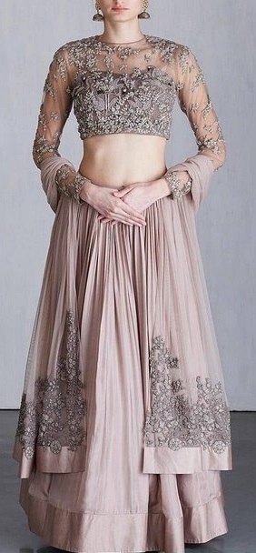 Stylish Full Sleeve Net And Satin Lehenga Blouse