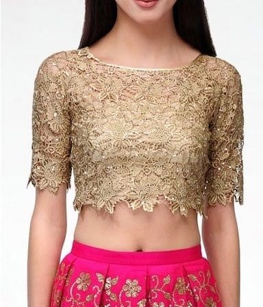 Stylish Golden Lace Lehenga Blouse Design