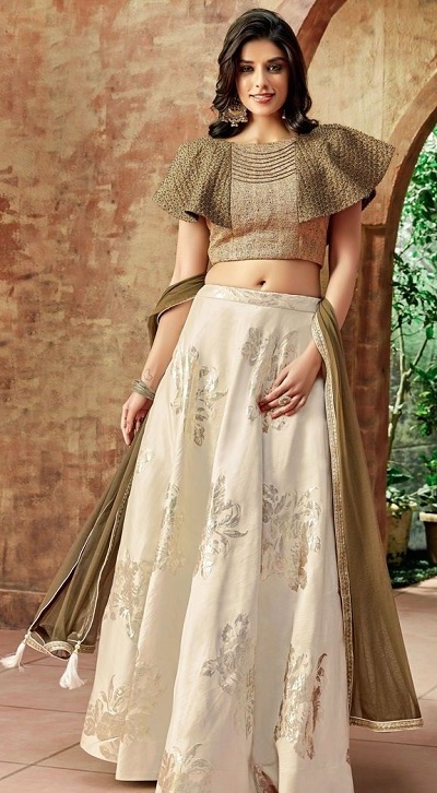 Stylish Golden Ruffled Sleeves Lehenga Blouse