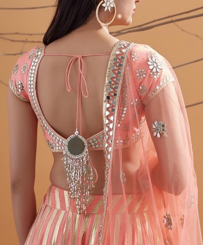Stylish Gota Patti Work Pink Backless Blouse Design