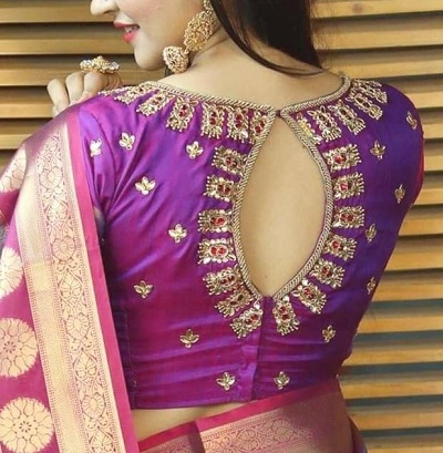 Stylish back design with embellishment for silk blouse