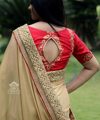 Stylish back pattern silk blouse design