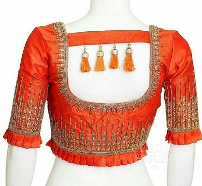 Stylish deep neckline blouse design with tassels