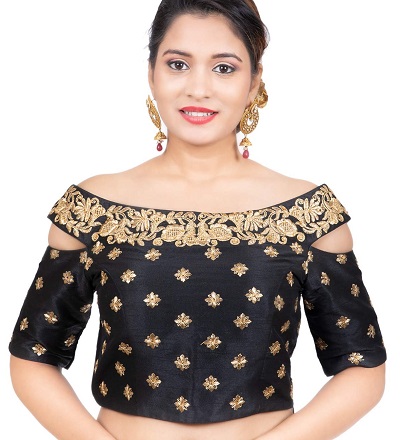 Stylish off shoulder boat neckline blouse design