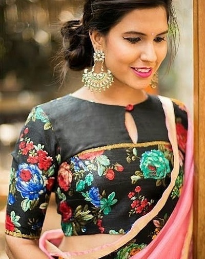 Stylish patch work black blouse for party wear sarees