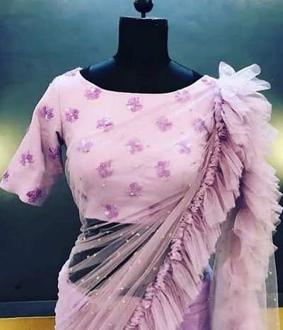 Stylish silk saree blouse for ruffled sarees