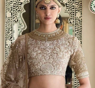 Thread Work Round Neckline Blouse For Lehenga