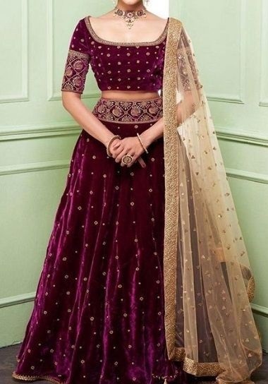 Velvet Scoop Neckline Lehenga Blouse Design