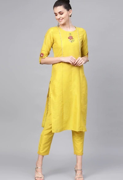 Mirror worked kurti with ruffle dupatta and pencil pant  Sleeves designs  for dresses Lace dress design Designs for dresses