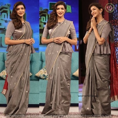 Grey Peplum Blouse For Silk Saree