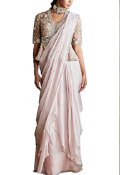 Peplum Blouse For Saree With Thread Work And The Neckline