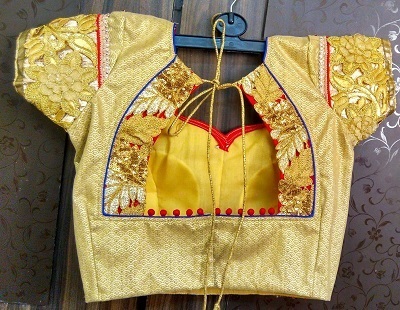 Attractive Gold Blouse With Patch Work