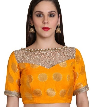 Banarasi Silk Blouse With Lace And Bead Work