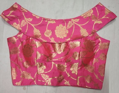 Banarasi Silk Blouse With Off Shoulder Collar Style