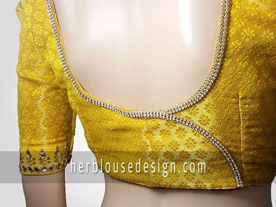 Banarasi Yellow Blouse Design With Sequin And Rhinestone Work