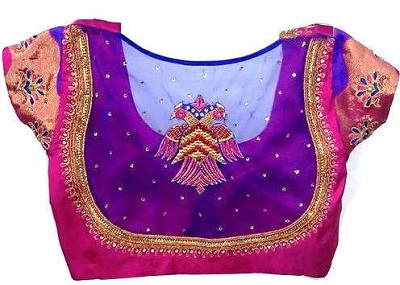Banarasi silk and net patchwork blouse pattern