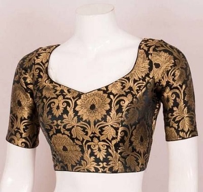 Black And Gold Silk Saree Blouse For Wedding