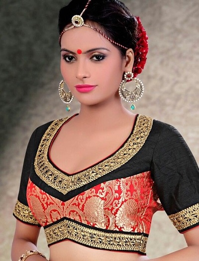 Black And Red Silk Blouse For Silk Sarees