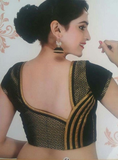 Black brocade patch blouse design