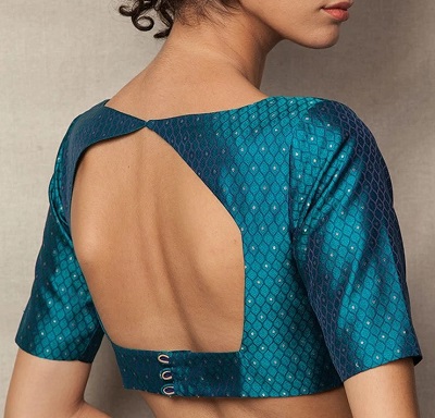 Blue Backless Designer Silk Blouse Pattern
