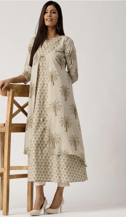 Chanderi silk long kurta with short shrug style dress