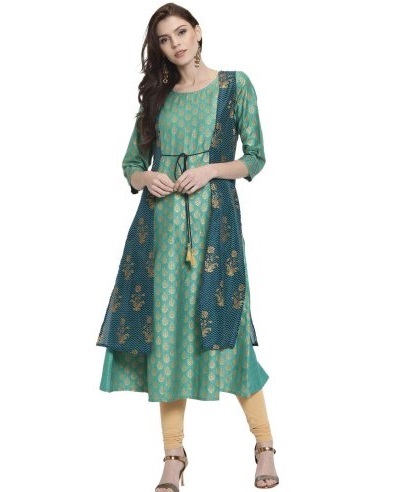 Chanderi silk sleeveless shrug kurti dress des