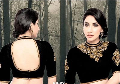 Collared Back and Front Blouse Design In Velvet