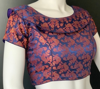 Collared Short Sleeve Silk Saree Blouse Design