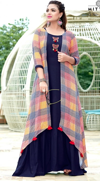 Designer shrug with plain long kurta