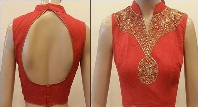 Embellished Silk Stylish Half Chinese Collar Blouse