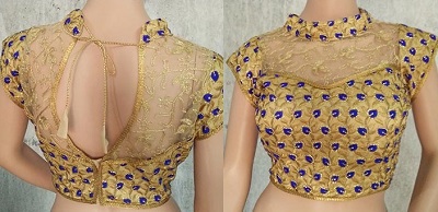 Embroidered collared Patchwork saree blouse design