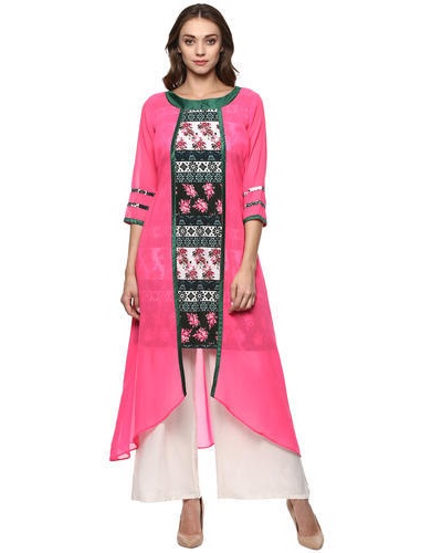 Georgette shrug with with printed short kurti