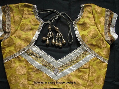 Golden And Silver Blouse Design With Patch Work
