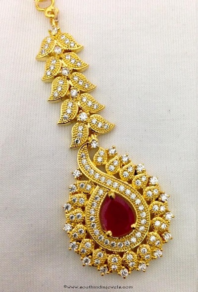 Golden Ruby Maang Tika With Stylish Design