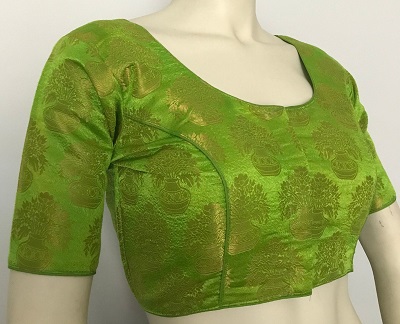Green Front Open Silk Blouse With Princess Cut