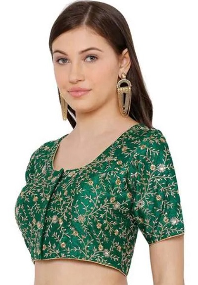 Green Heavy Embroidered Blouse Design For Saree
