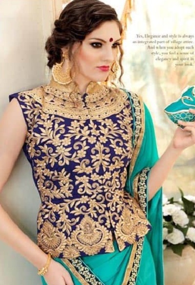 Heavily embroidered bridal long length blouse design