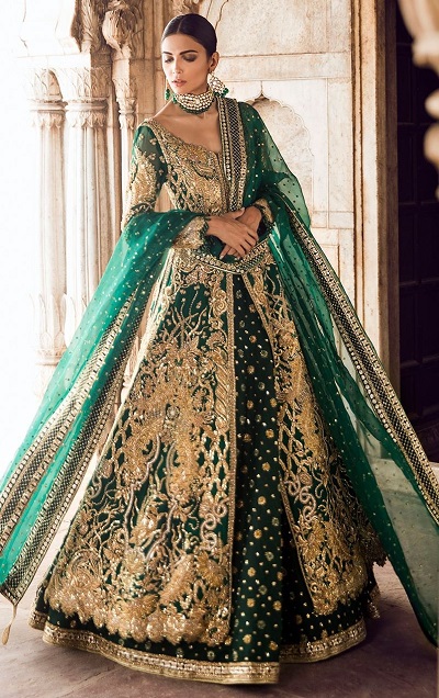 Heavy Green Lehenga Kurta Dress With Sequin Embroidery