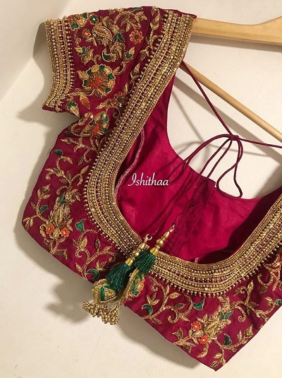Intricate Embroidery And Bead Work Blouse For Brides