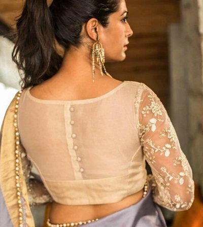 Net saree blouse in golden color