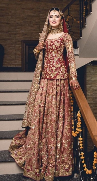 Pakistani Bridal Long Choli With Lehenga Design