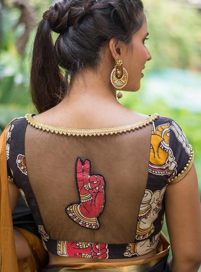 Printed Blouse With Designer Back Neckline