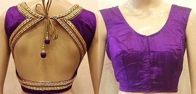 Purple Backless Cotton Silk Blouse Design