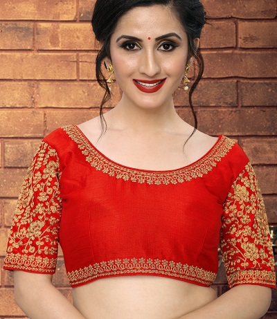 Red Golden Embroidered Saree Blouse
